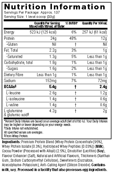 Nutritional Information: Nitro-Tech 100% Whey Gold - Double Rich Chocolate Flavour (10lbs.)