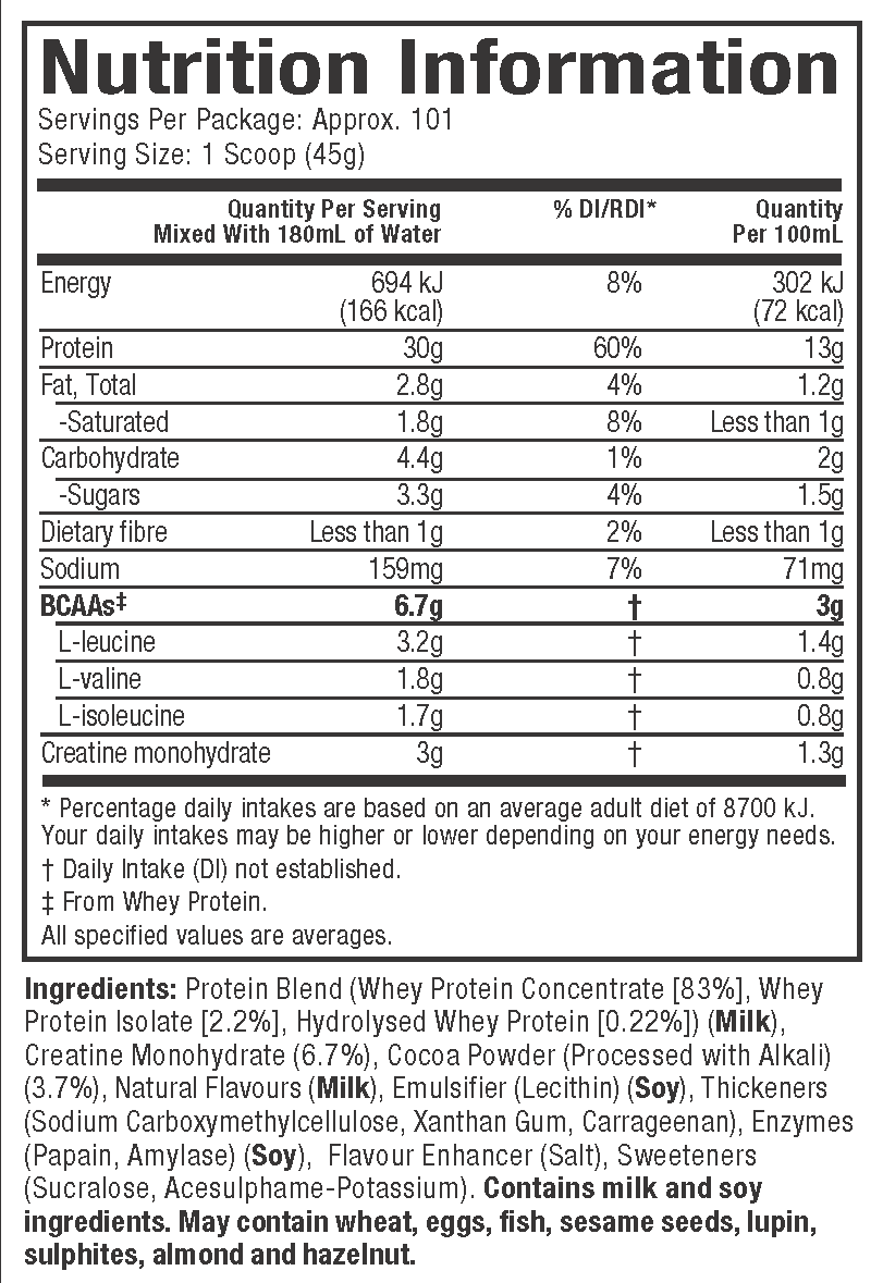 Nutritional Information: Nitro-Tech - Triple Chocolate Flavour (10 lbs.)