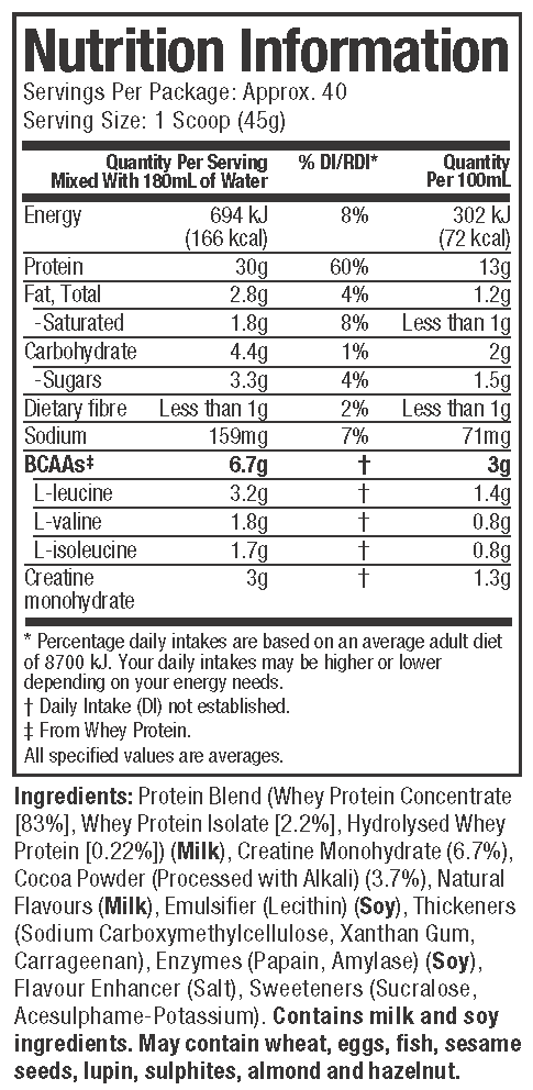 Nutritional Information: Nitro-Tech - Triple Chocolate Flavour (4 lbs.)