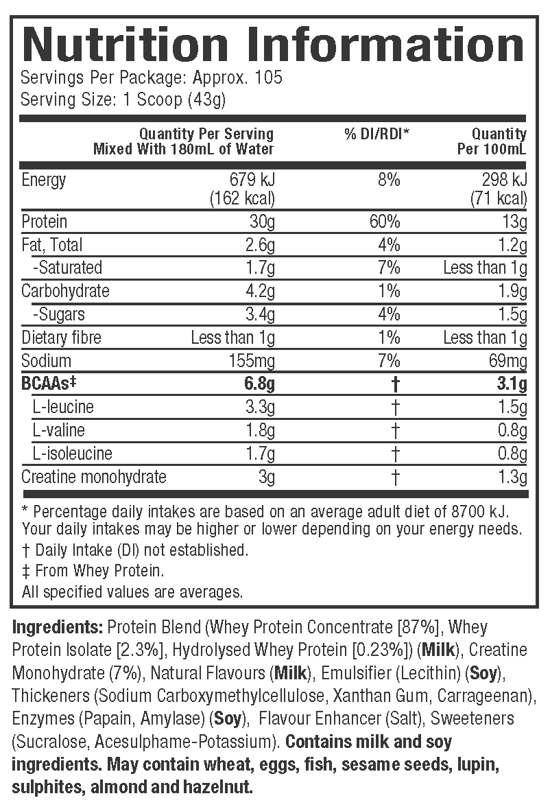 Nutritional Information: Nitro-Tech - Vanilla Cream Flavour (10 lbs.)