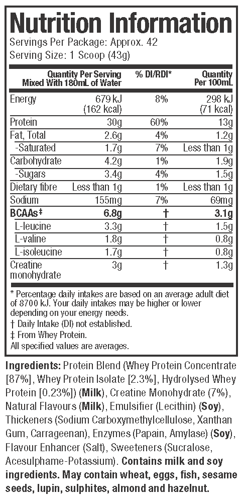 Nutritional Information: Nitro-Tech - Vanilla Cream Flavour (4 lbs.)